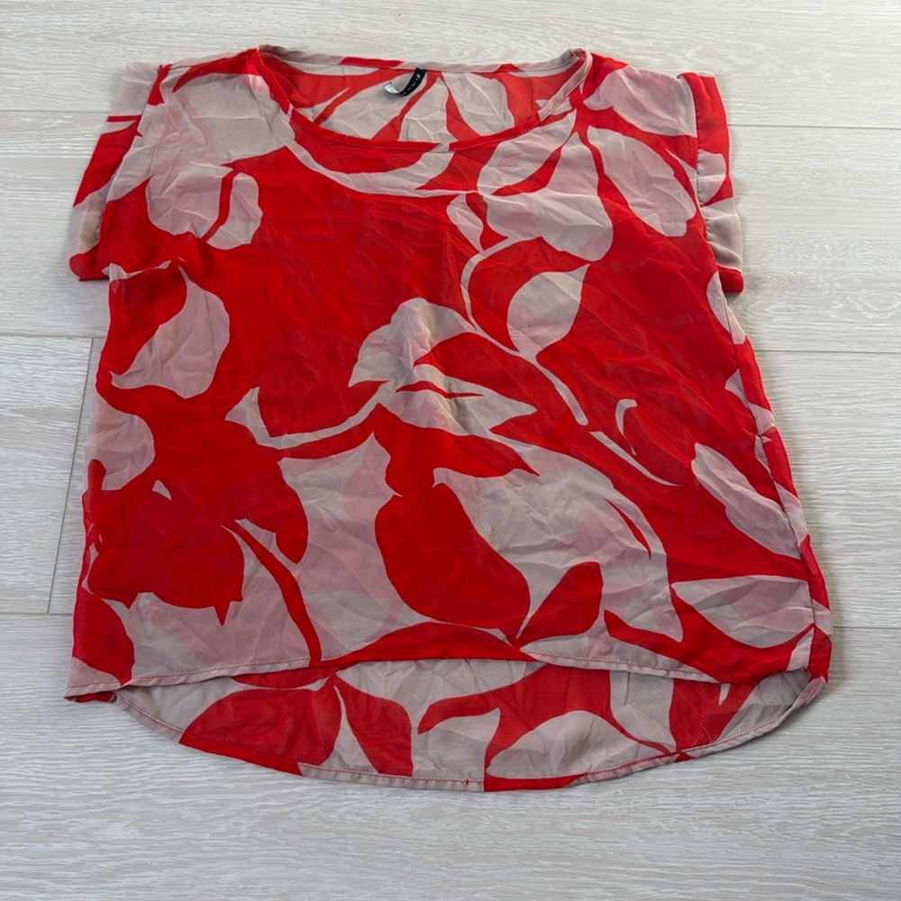 3/$10 B. Jewel Red/Orange & White Sheer Top
